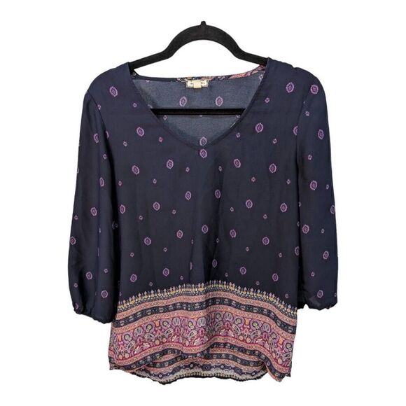 Eyeshadow Tunic Boho Print V Neck with Gathered Waist Blouse Women’s Small - Picture 1 of 6